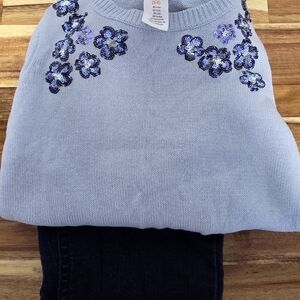 Gymboree Light Blue Sweater with Sequin Flowers
